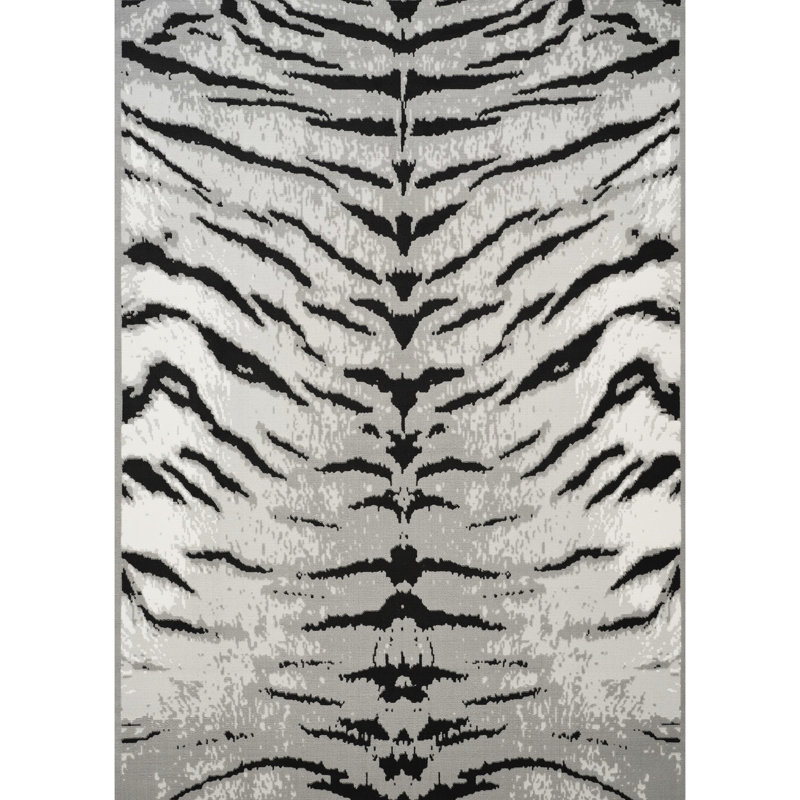 Tapis gris et argent rectangulaire, 5 pi 3 po X 7 pi., Style sauvage, fait à la machine, 100%, et tapis pour animaux avec poils gris, rustique