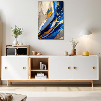 Abstract Wall Art Blue and White Picture Gold Texture Painting Modern Abstract Artwork Home Decor for Living Room Bedroom Bathroom Office(Abstract-5,16.00"x24.00")