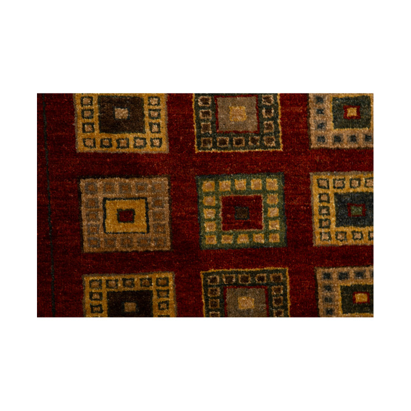 Zarbof Wool Geometric Area Rug in Red