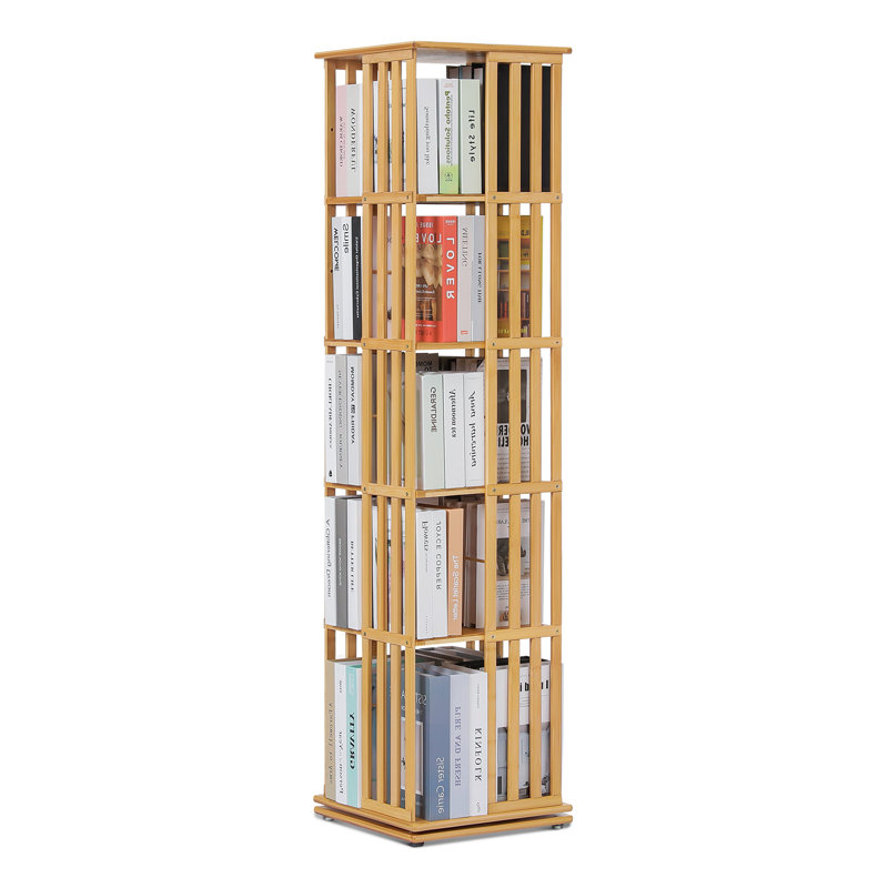 Natural Bamboo 5-Tier Rotating Corner Bookcase