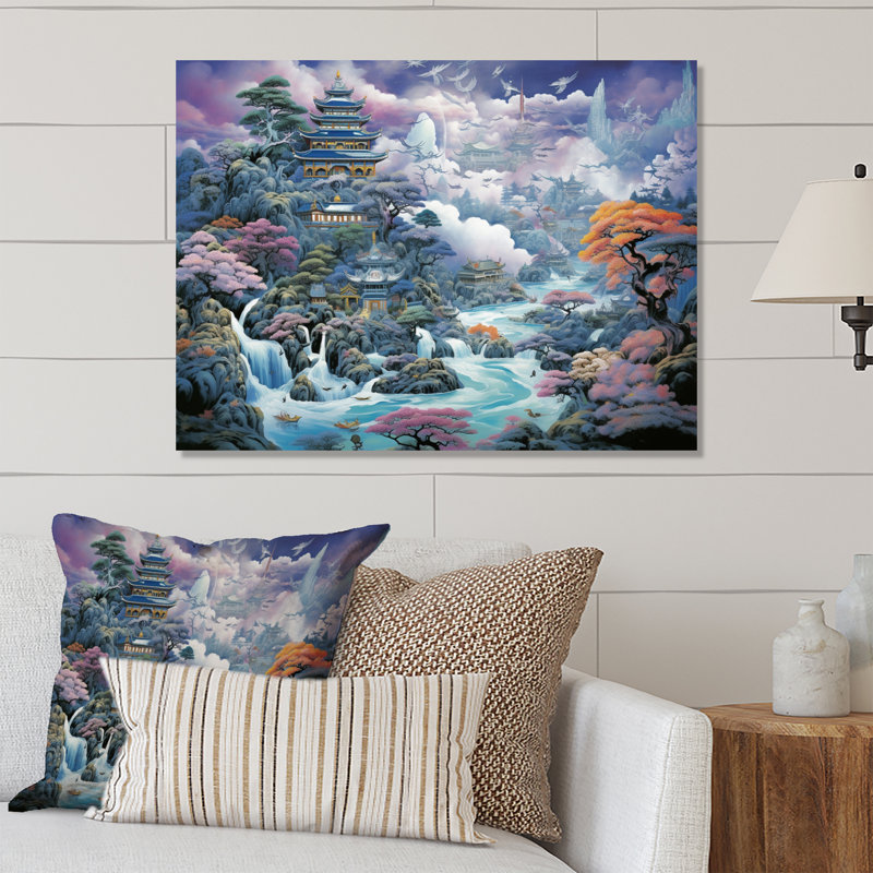 Art asiatique, mystique, paysages II - impression sans cadre sur métal, H 16 po x l 32 po x P 1 po