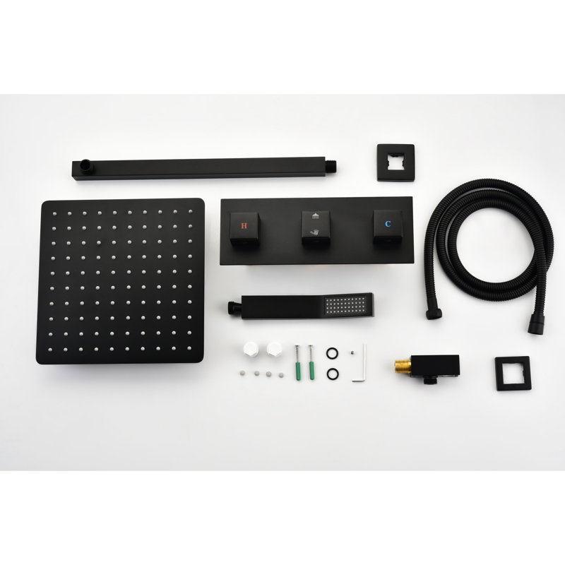 Matte Black Bathroom Valve Assembly - 10 Inch Rainfall Shower Head With Handheld , Luxury Rain Mixer , Self-Cleaning Nozzle, Brass, Wall Mounted 10" Mixer,