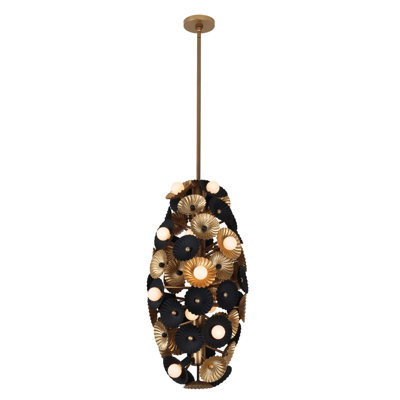Damask 20 LT Matte Black w/ Vintage Brass Chandelier Kalco