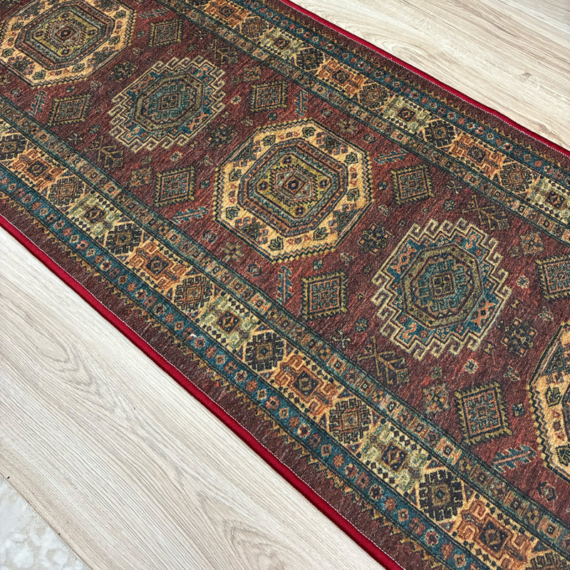 Custom Size Anti Slip Low Profile Oriental Isfahan Machine Printed Design Rug by Feet, Runner 2'2" x 12'