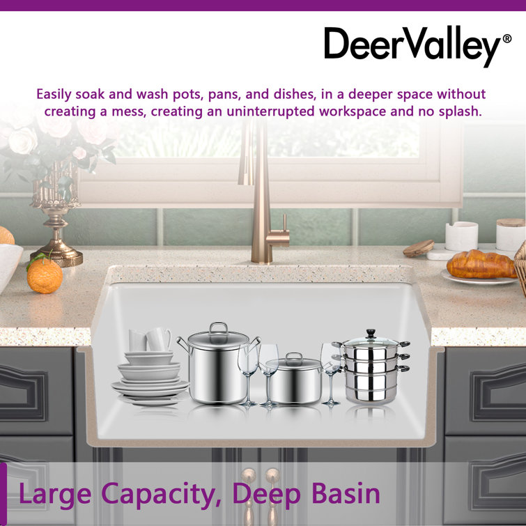 DeerValley Évier de cuisine de ferme avec grille d'évier et crépine à panier  L 30 po x l 18 po DeerValley Harvest et Commentaires - Wayfair Canada