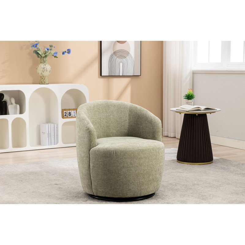 Chaise rembourrée moderne en chenille avec fauteuil pivotant en tissu Hue pour un café relaxant, Vert clair