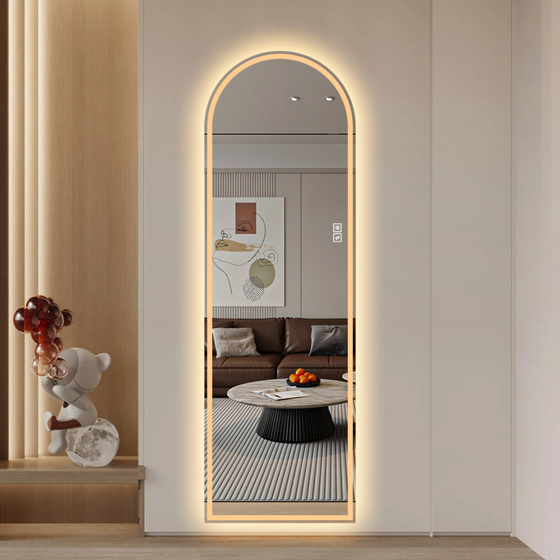 Miroir mural arqué à DEL avec deux modes d'éclairage à luminosité variable et verre incassable