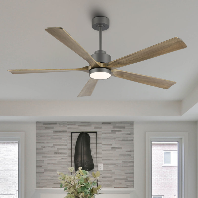 Bascio 5-Blade LED Ceiling Fan, Charcoal Gray, 20.5" H x 60" W x 60" D, Charcoal Gray + Wood