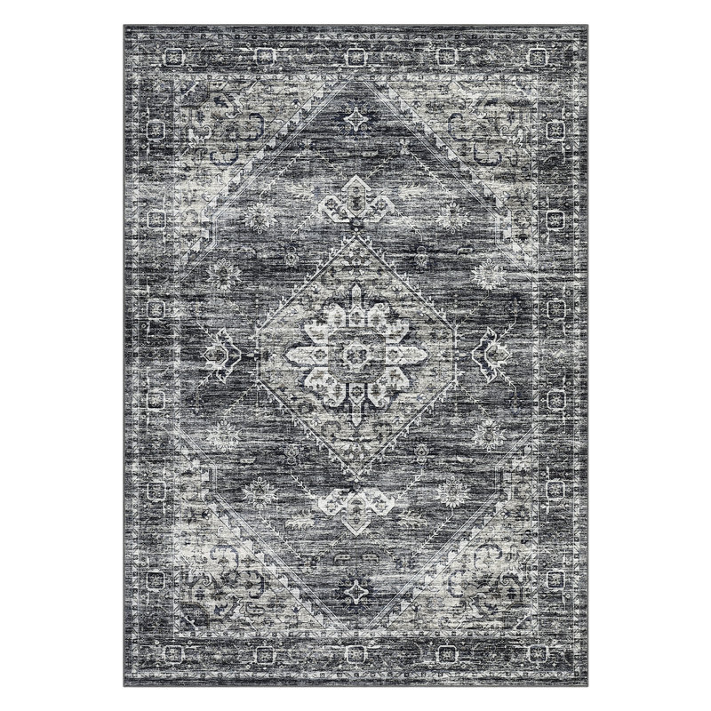 Vintage Floral 10x13 Area Rug Washable Area Rug Stain Resistant Carpet Touch Folding Floor Cover for Bedroom Apartment Living RoomDark Grey