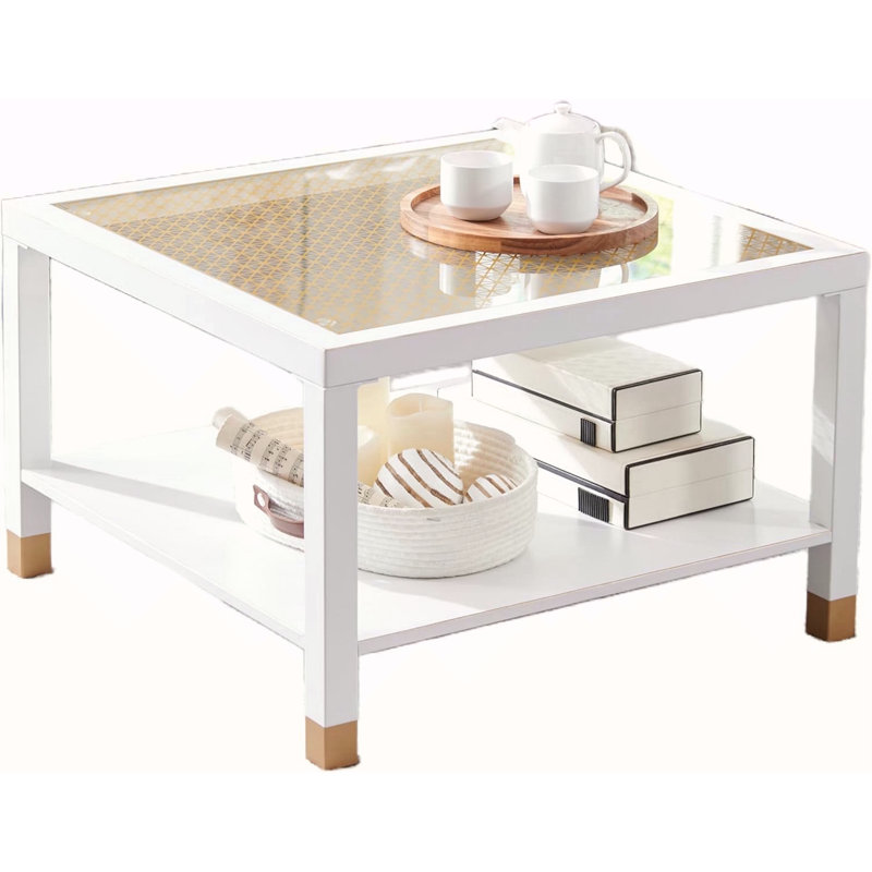 Table basse moderne carrée, Blanc, Blanc / Doré