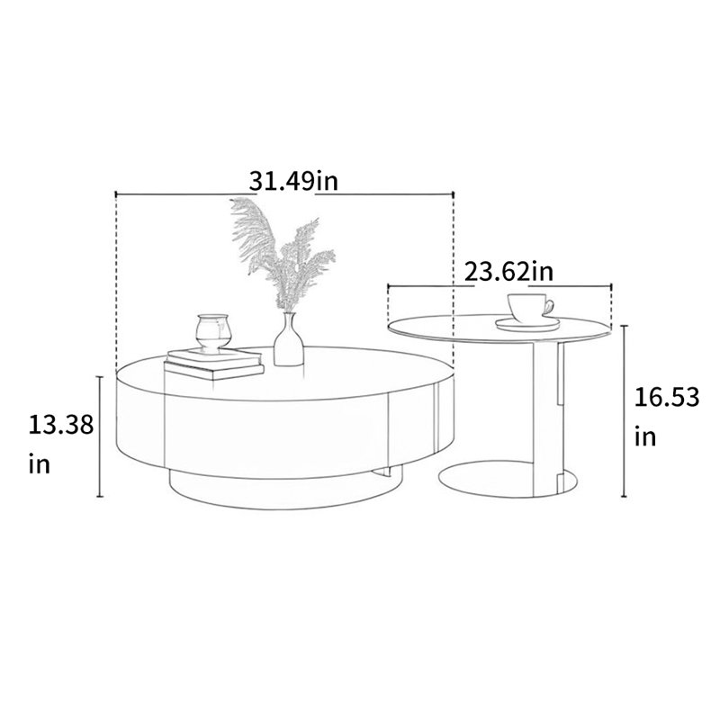 Ensemble de tables basses rondes en acier inoxydable, H 16,53 po x L 55,11 po x l 31,49 po