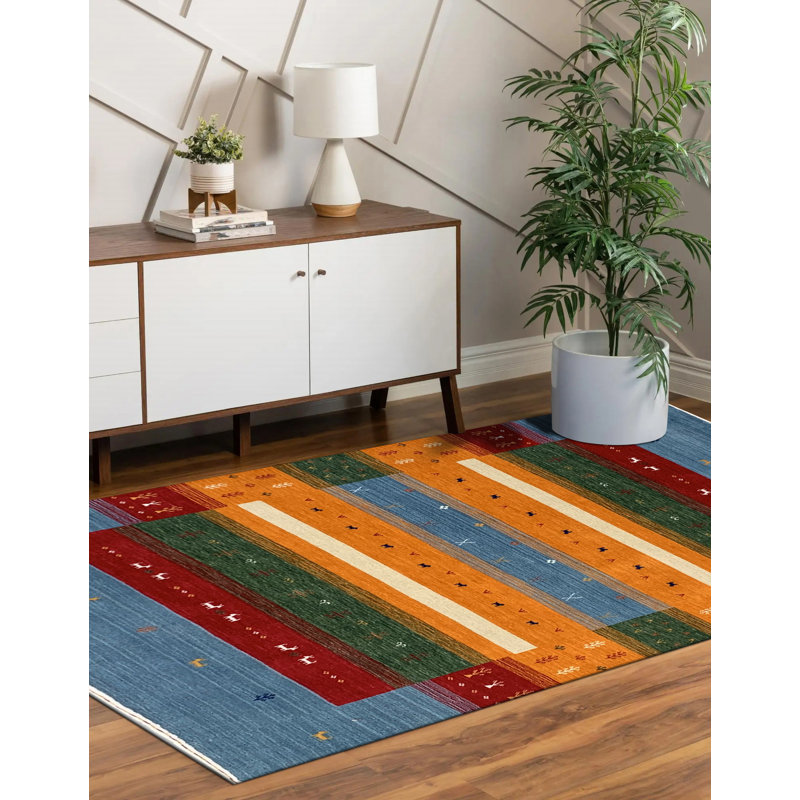 Tapis bleu transitionnel moderne Timbe Gabbeh, Rectangulaire 8 pi x 10 pi