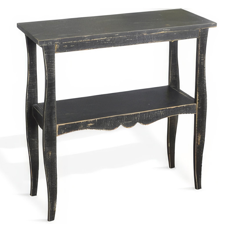 Rena Side End Table, Scallop Trim, 28 Inch Mahogany, Black