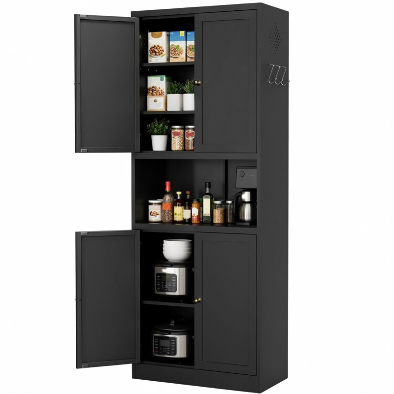Armoire de rangement 72 po en acier noir avec grand comptoir