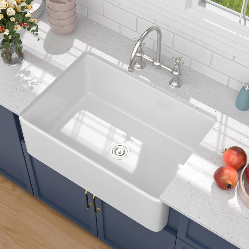 Évier de cuisine en céramique avec grille et crépine L 30 po x l 20 po BELAW3020R1, L 30 po x l 20 po