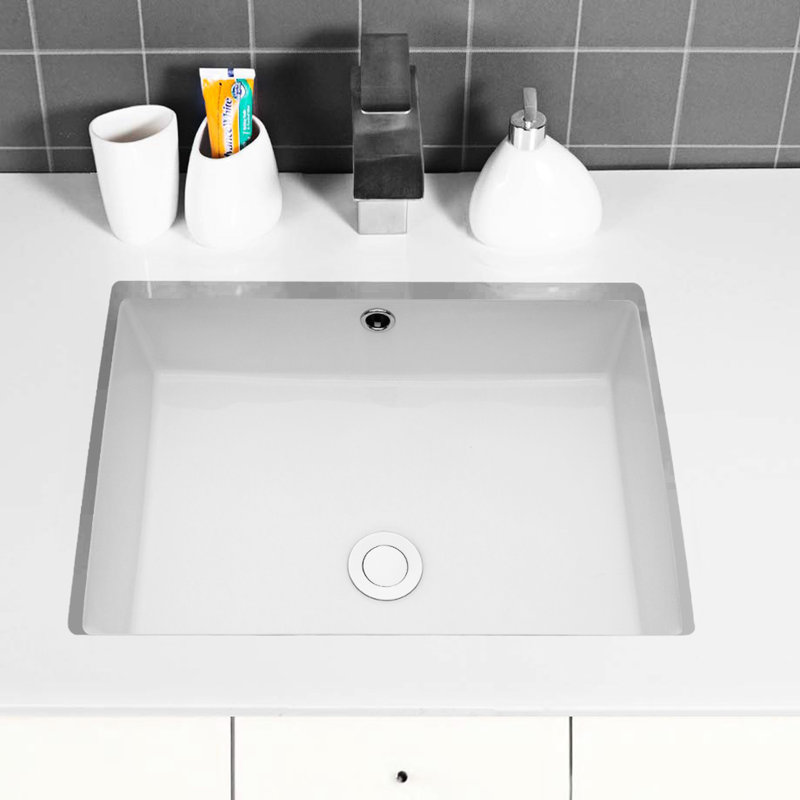 Modern Ceramic Undermount Bathroom Sink With Overflow - 22x15.5x7 Inch, White, Polished Surface, For Home Bathrooms White Rectangular 22.01x15.29 Stain , Space Saving Design