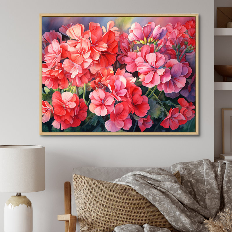Geraniums au coucher du soleil, Cadre naturel flottant, H 16 po x l 32 po x P 1 po