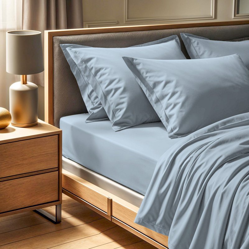Premium Ranforce Single Fitted Sheet, 39 x 79 + 11.8 Deep Pocket, 100% Cotton, 145 Thread Count | Soft Blue Color, Machine Washable at 86°F | Perfect for Comfortable Sleep & Easy Care