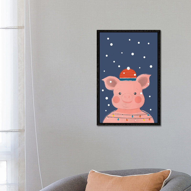 Christmas Pig 1 Piece Floater Frame Wall Art on Canvas, 66.04 cm H x 45.72 cm W, Black