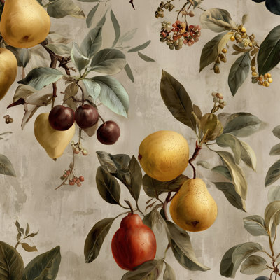 Papier peint à motif floral fruits