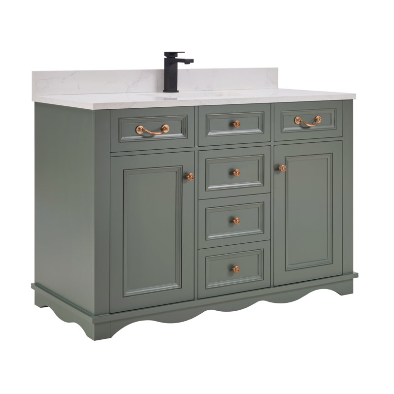 48" Cadet Finish Solid Wood Sink Vanity  With 1' Artificial Stone Top, Pewter Green