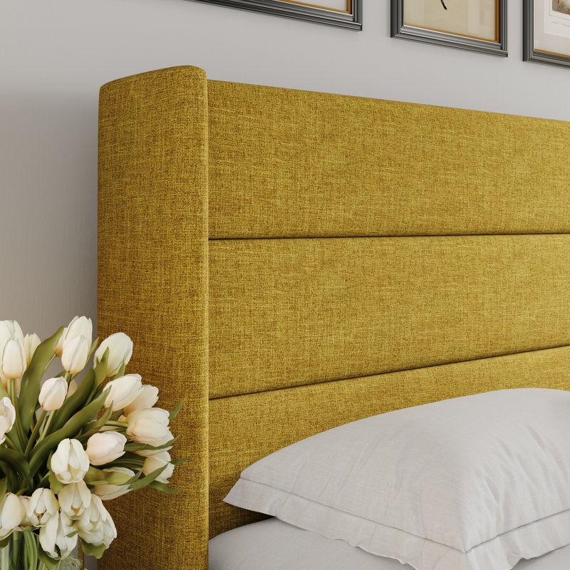 Lit plateforme tapissier avec rangement Bradenburg, Grand, Jaune
