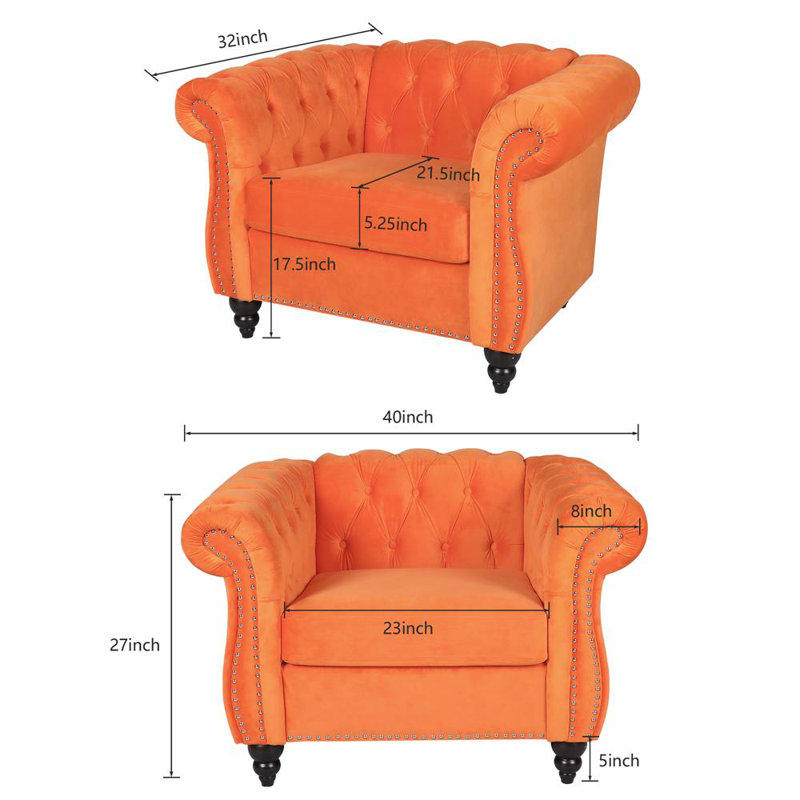 Engelgard Velvet Chesterfield Chair, Orange Velvet