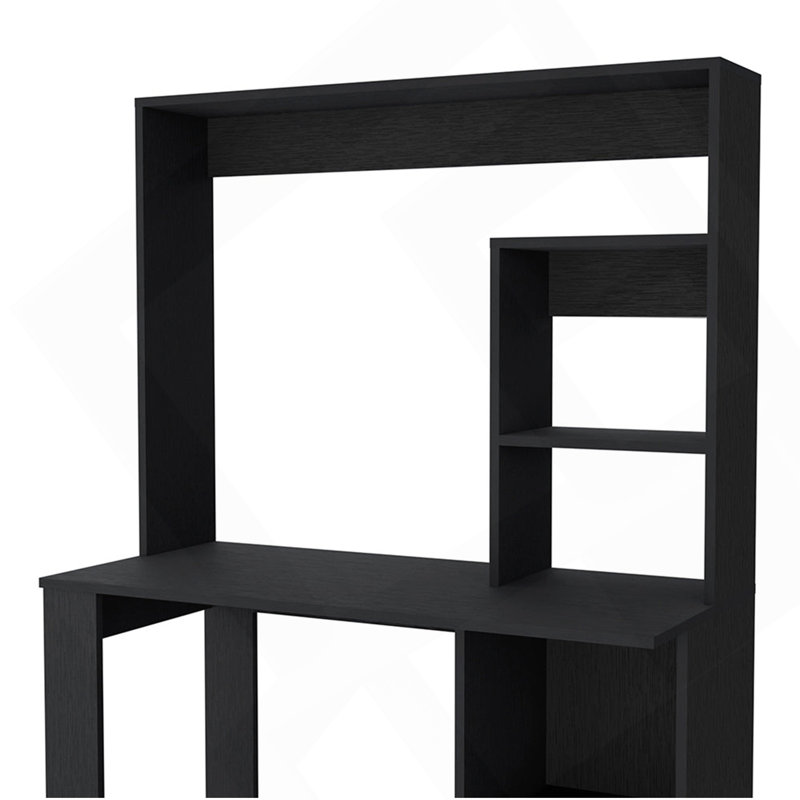 Bureau d'ordinateur avec huche et tablettes de rangement Carroll, Black