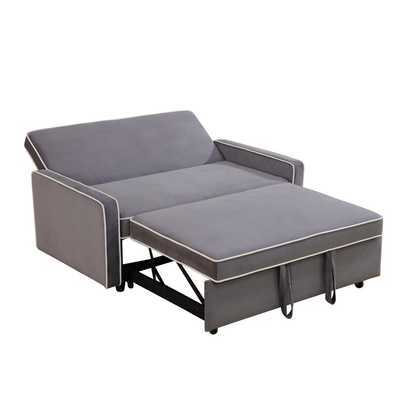 Kentavis Full / Double 53'' Upholstered Futon And Mattress, Gray Polyester Blend