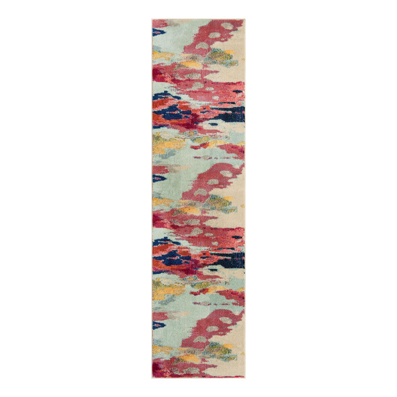 Roshan Machine Made Polypropylene Pink Area Rug, Runner 2' x 8'