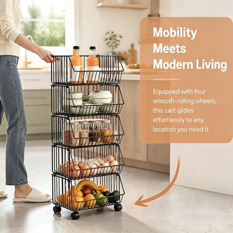 Kitchen Storage Trolley Steel Bar Cart