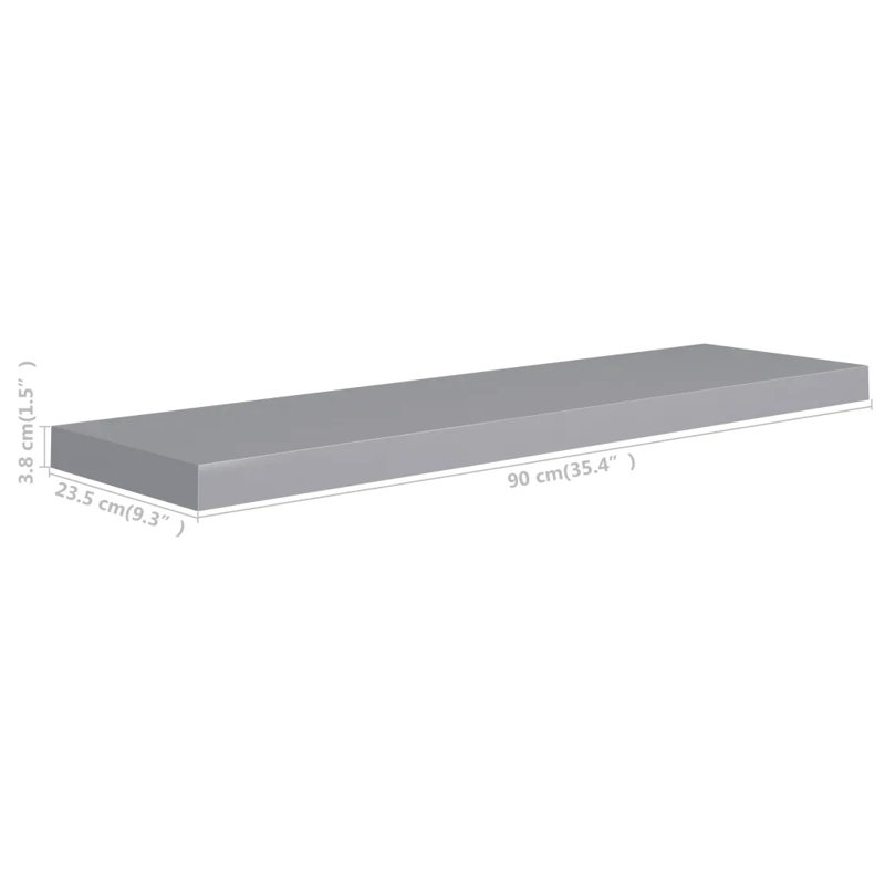 Arsis 4 Piece Metal Floating Shelf, 3.8cm H x 23.5cm W x 90cm D, Grey