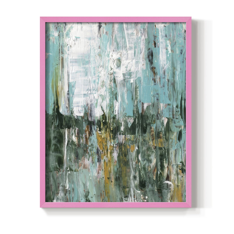 «Abstract Turquoise Forest I», reproduction encadrée - bois massif, Rose, H 30 po x l 24 po