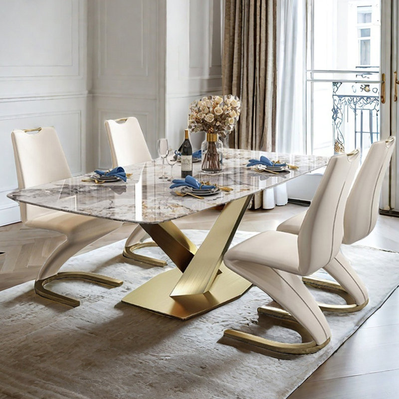 Light luxury simple rectangular dining table sets, 29.5"H x 70.9"L x 35.4"W
