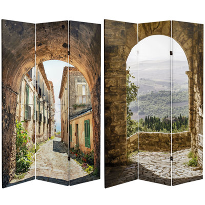 6 Ft. Tall Double Sided European Village Canvas Room Divider