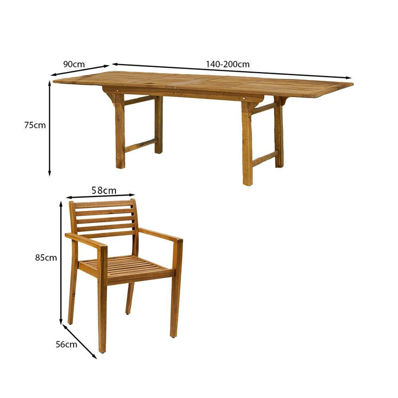 Sirmans 6 - Person Acacia Wood Patio Dining Set with Extendable Rectangular Table, Grey