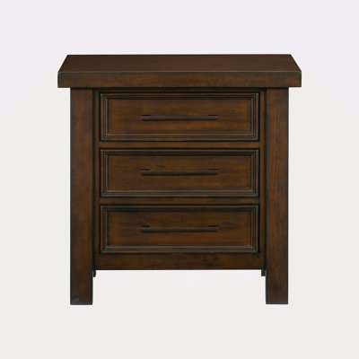 Table de chevet classique à finition brune de 1 pièce avec 3 tiroirs en placage de manguier