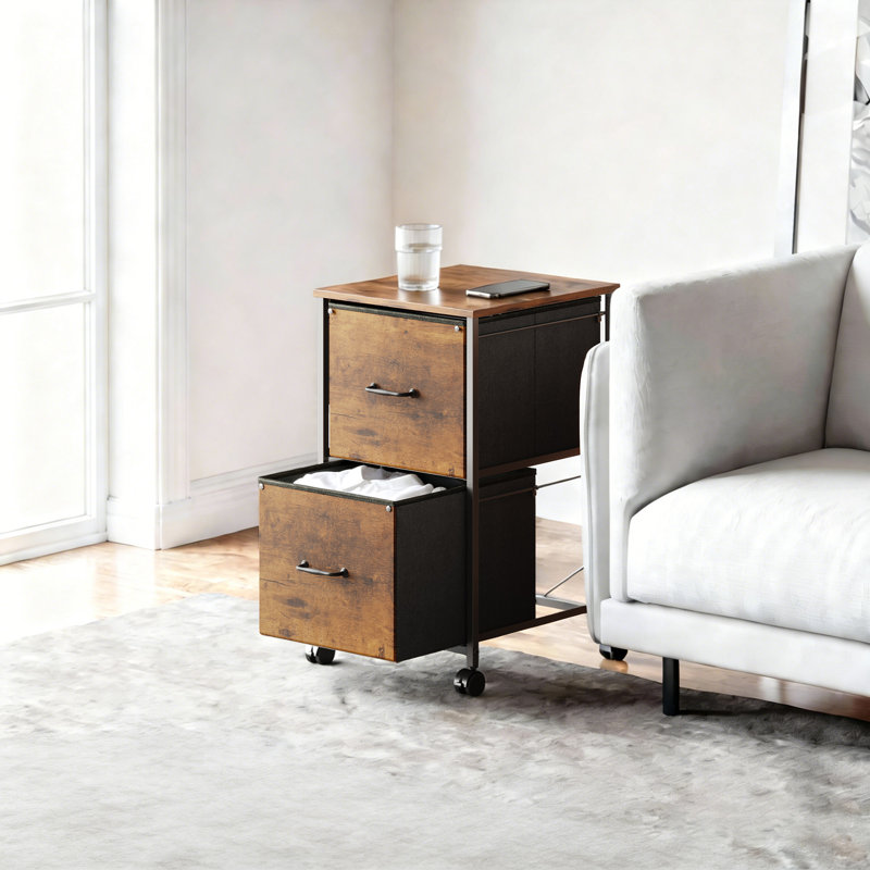 Classeur mobile à 2 tiroirs Kahira, Imprimé grain de bois brun rustique