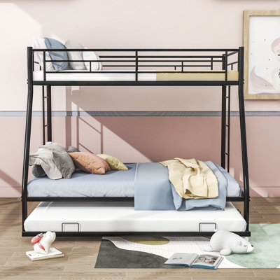 Twin-Over-Full Metal Bunk Bed With Trundle And Ladders by YUNMA