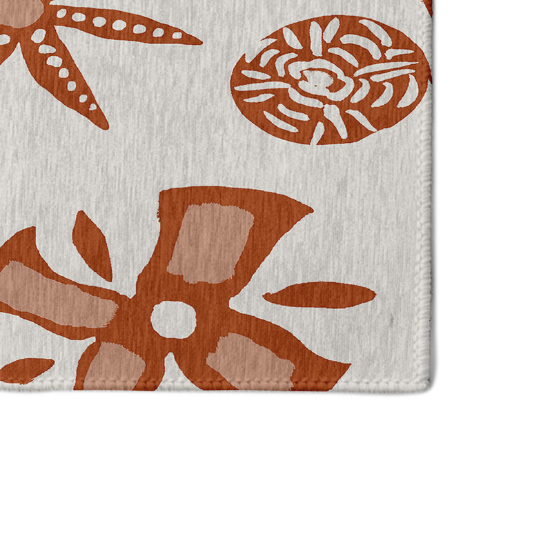 Tapis orange à motif floral Alcesta, Rectangle 4 pi x 6 pi