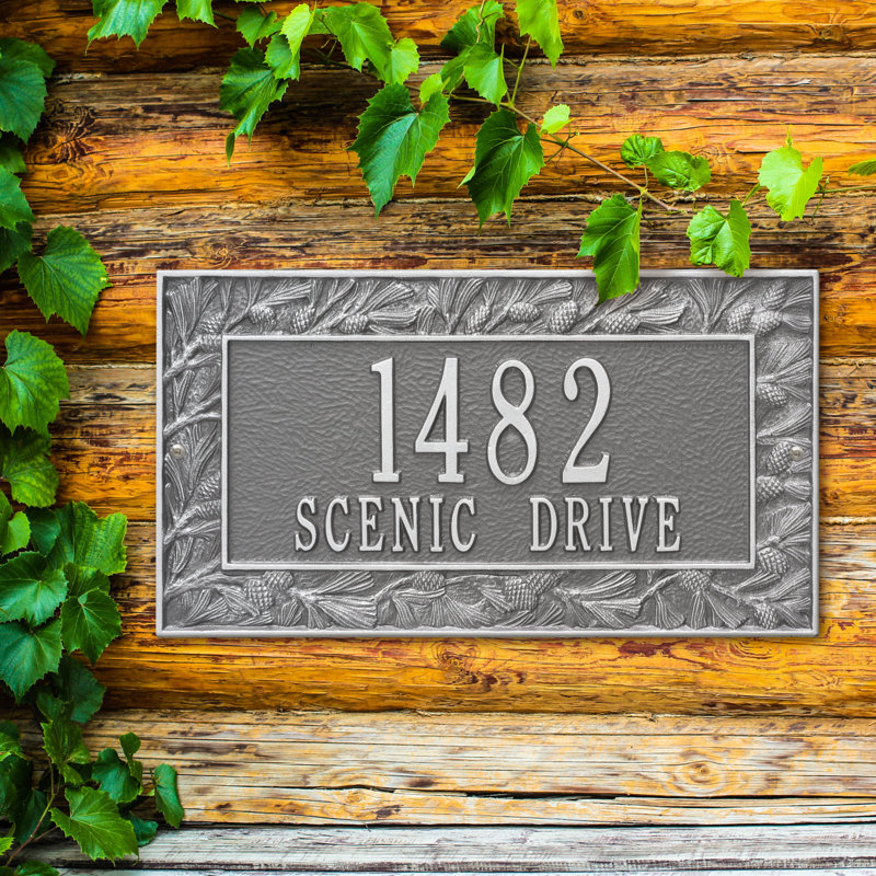 Plaque d'adresse murale sur 2 lignes Pinecone, Noir / or, Oui