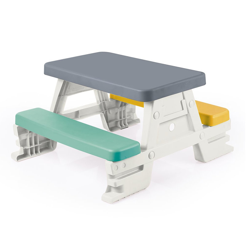 Dolu: table de pique-nique pour 4: blanc, vert, jaune - intérieur / extérieur, banc, jouet en plastique imperméable durable, 30,3 x 28 x 17 po, enfants en bas âge 2 ans et plus