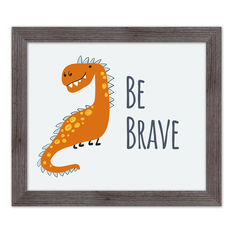 «Dino Be Brave», art encadré, Cadre gris, H 24 po x l 20 po x P 0,75 po