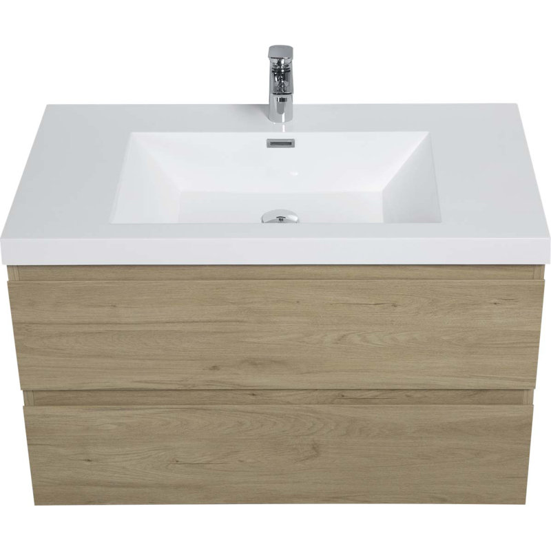 Meuble-lavabo mural avec lavabo, Chêne