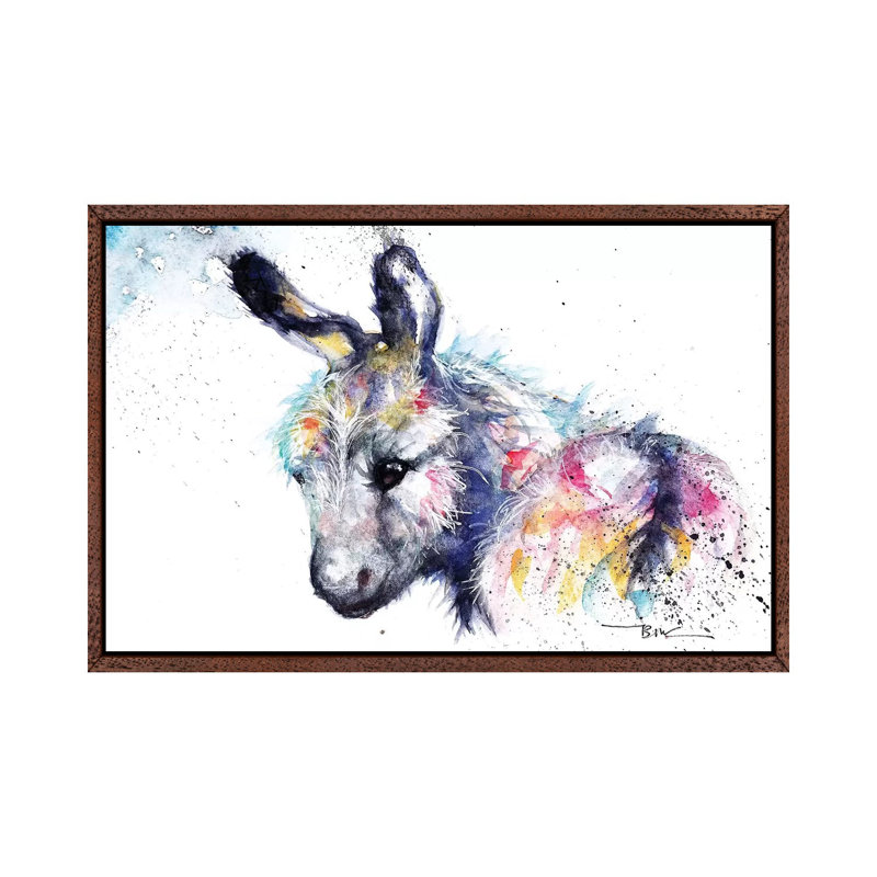 Donkey by BebesArts - Painting on Canvas, Classic Brown Wood Framed, 66.04 cm H x 45.72 cm W