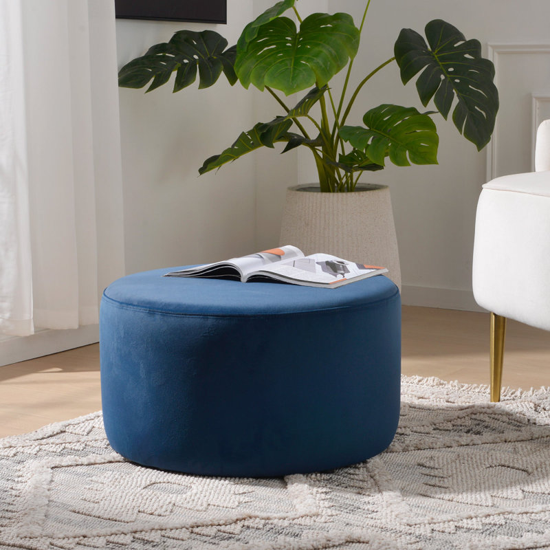 Repose-pieds moderne et rembourré Brichelle, Velours bleu marine