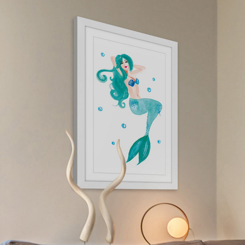 « sirène blue » par molly rosner, reproduction d’art encadrée, 30" H x 20" L x 1,5" D
