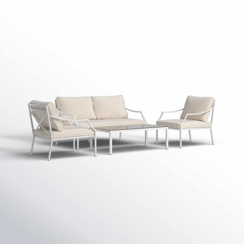 Ensemble de conversation d'extérieur 4 pièces en aluminium blanc avec coussins pour terrasse avec cadre antirouille et confort moelleux