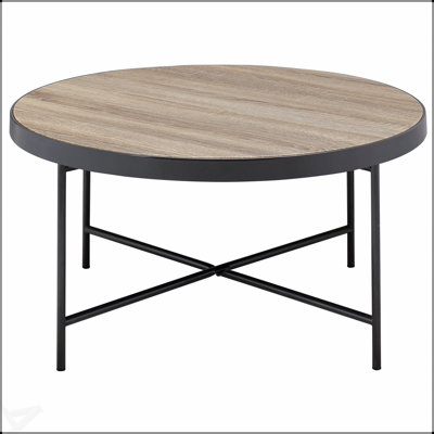 Table basse industrielle en chêne gris et noir patiné avec structure en métal durable et support en X