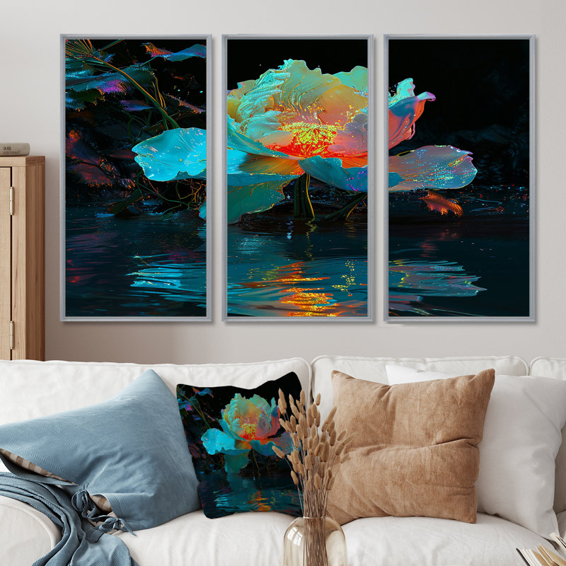 Ramet - ensemble d'art mural pivoine, H 28 po x l 36 po x P 1 po, Encadrement argenté
